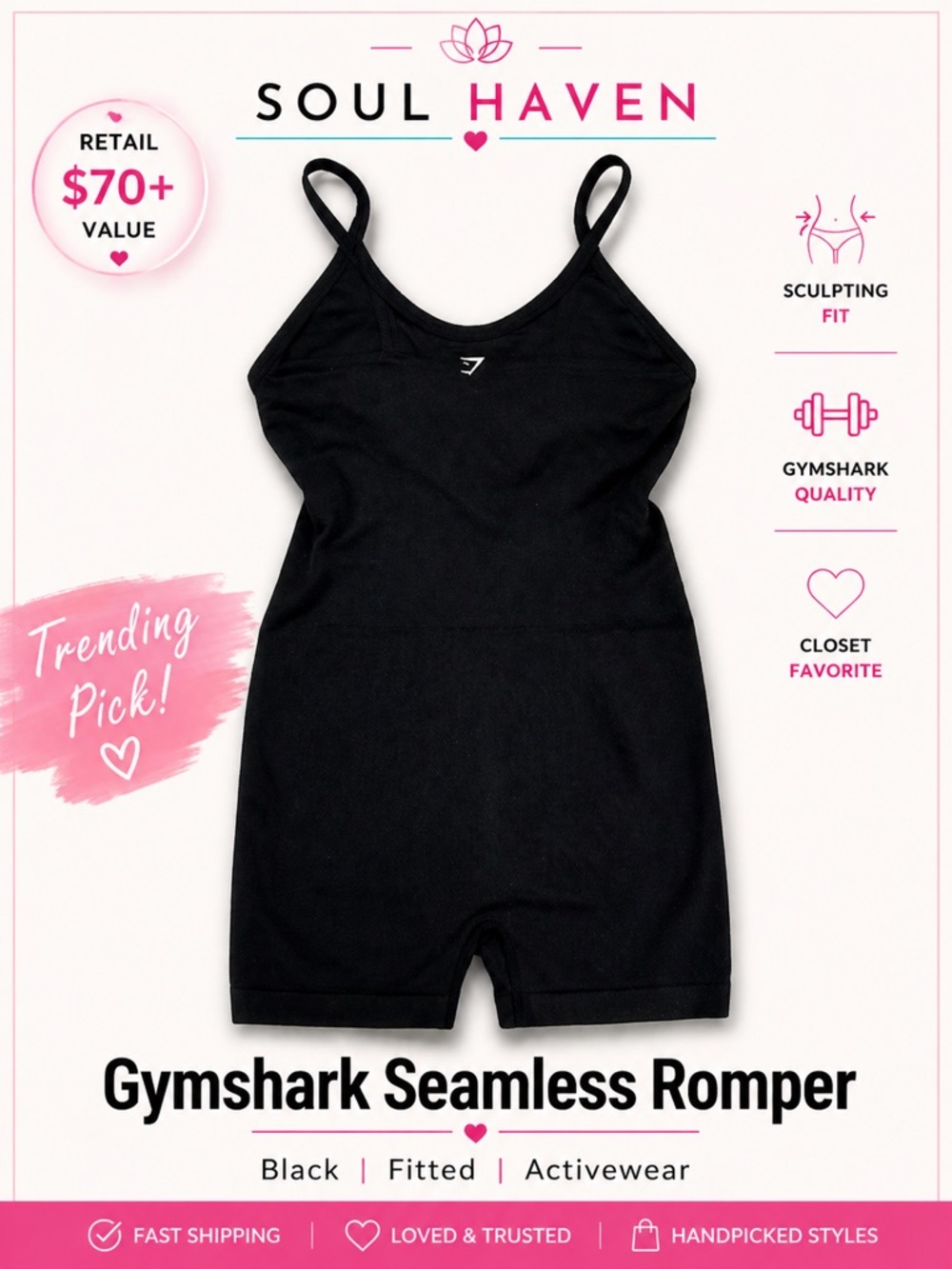 Gymshark Seamless Romper Black Sculpting Fit Activewear One Piece